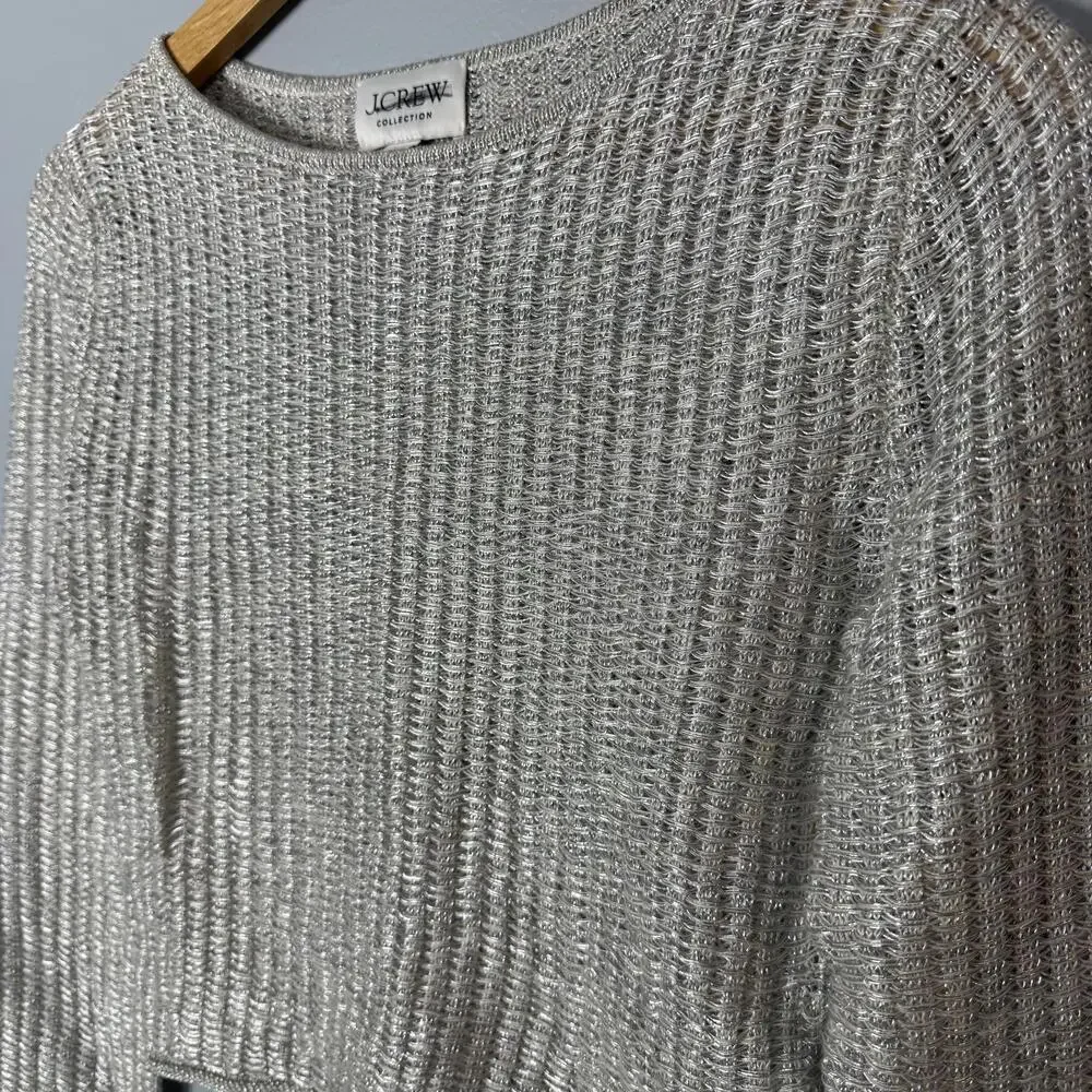 J.Crew Collection‎ metallic open-weave sweater Silver
